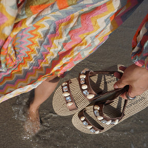 Shell Beach- Rhinestone crystal Embellished Waterproof Espadrille Platform Heel Wedge for Women