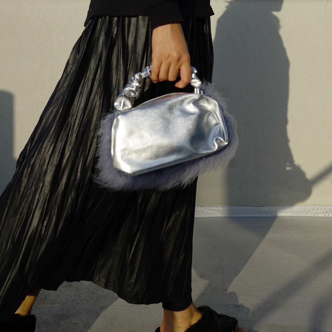 Silver Feather Faux Leather Bag