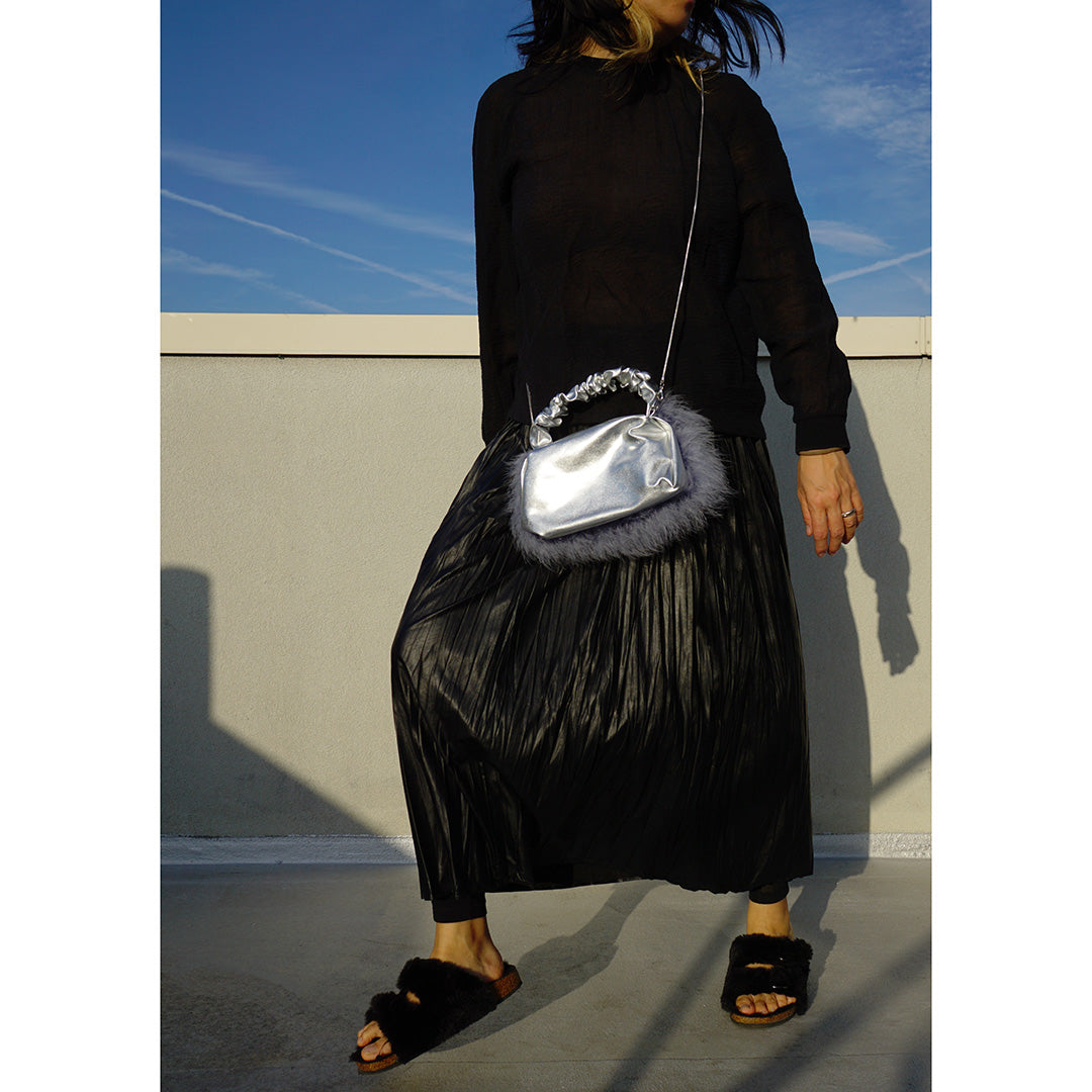 Silver Feather Faux Leather Bag