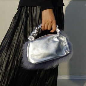 Silver Feather Faux Leather Bag