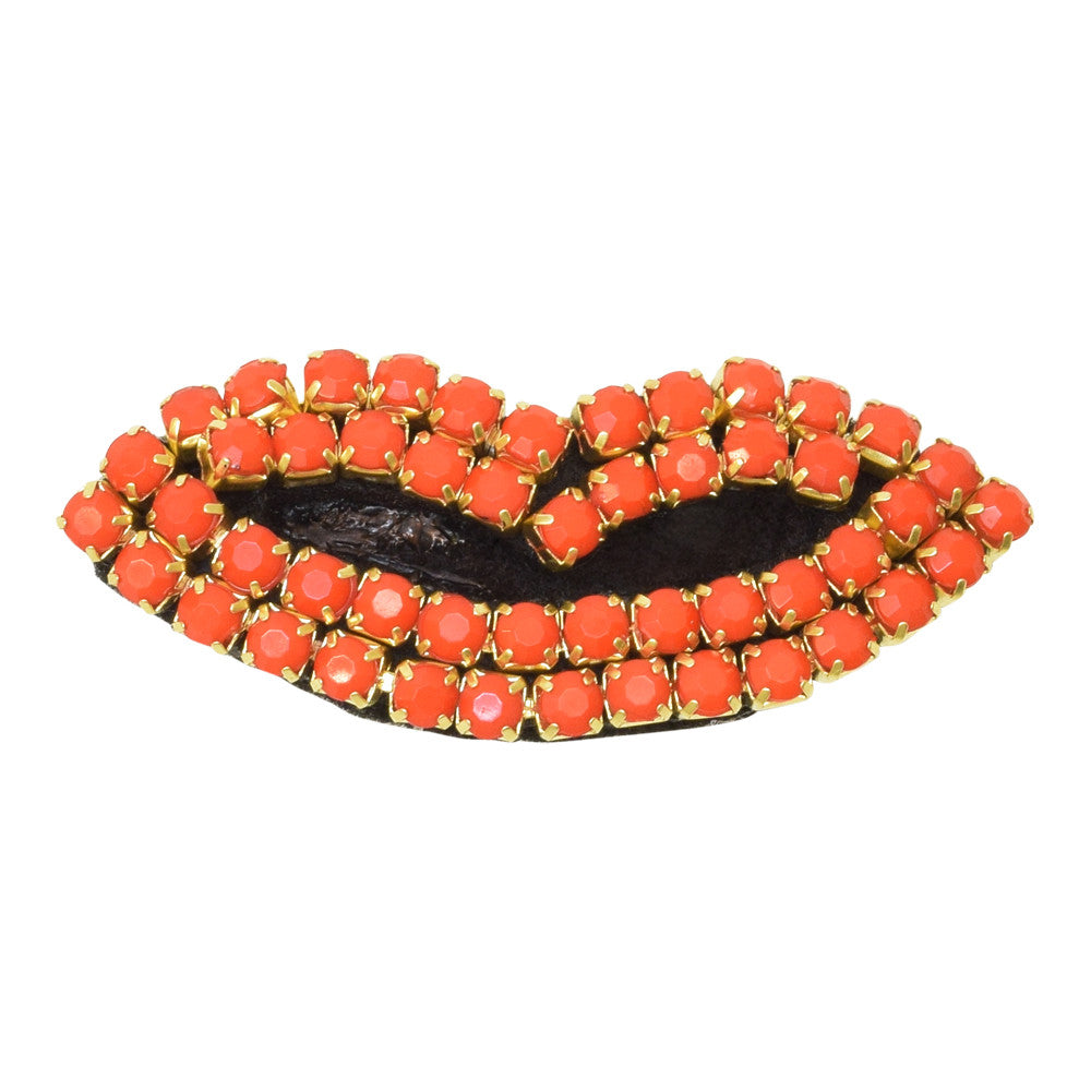 Lipstick Brooch for Women, Red, Lips, Black, White, Beaded