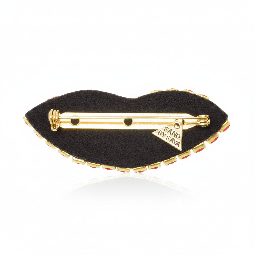Lipstick - Brooch-Red Crystal Embroidery Motifs