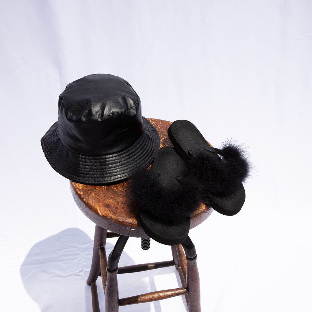 Leather Bucket hat- Black