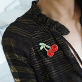 Cherry - Embroidered Rhine Stone Red Brooch
