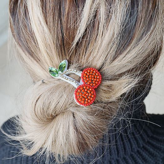Cherry- Hair Tie Rhine Stone Red Crystal Embellished Accessory
