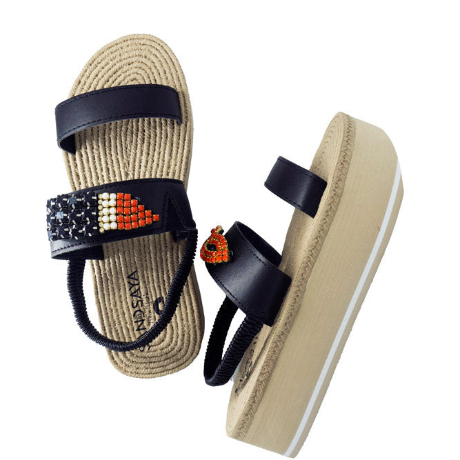 リップス ウォータープルーフ エスパドリーユ プラットフォーム ウェッジサンダル レディース | レッドクリスタル刺繍