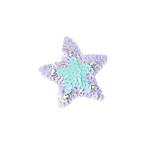 Blue and pink sequin star, gold ribbon