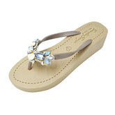 York - Women's mid wedge Sandal, Blue, Beaded, Crystal