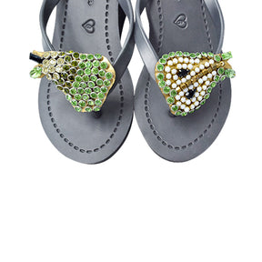 Pear - Green Rhine Stone Embellished Women's High Wedge heel Flip Flops Sandal