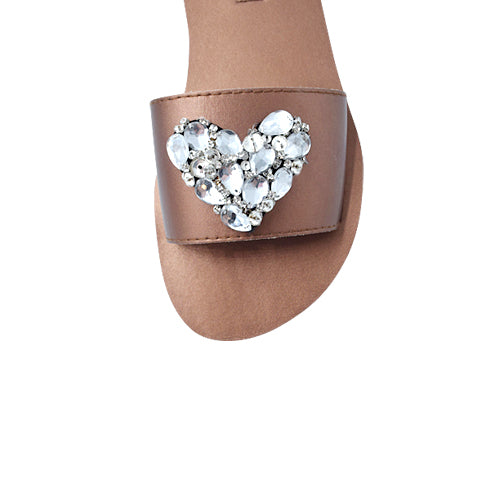 Crystal Heart - Waterproof Espadrille Flat-Rhinestone Womens Embellished Sandals