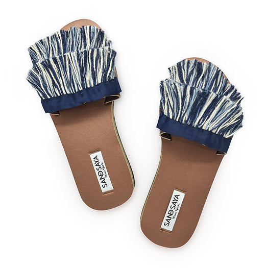 Irving-Stripe Fringe- White and Blue Stripe Waterproof Espadrille Flat