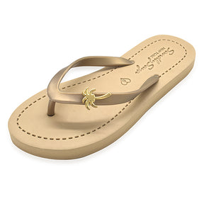 Gold Palm Tree - Studs Charm Women's Flat Flip Flops Sandals