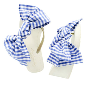 Gingham white blue ribbon sandal