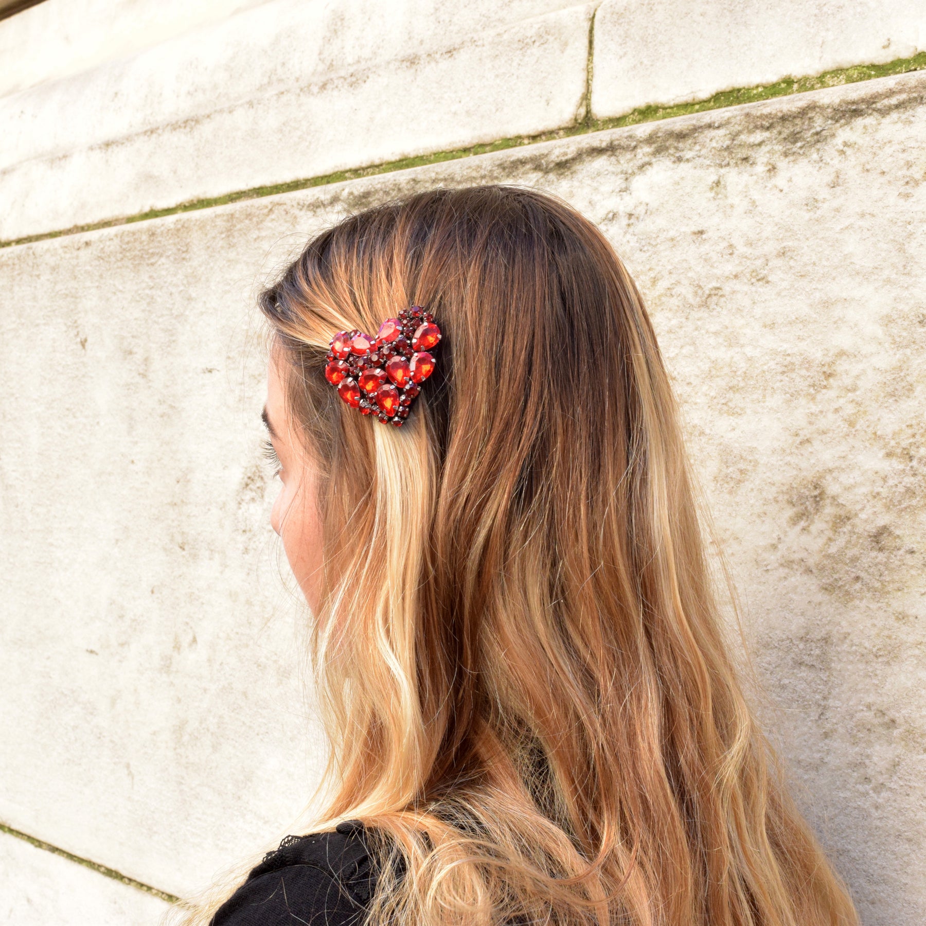 Chelsea Heart Hair Pin/Comb - Heart, Red, Bead, Red, White, Crystal