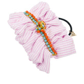 Pink Hudson - Stripe and Rhinestone Ruffles Womens Hair Ties
