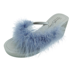 Gray Feather - Embellished Women's High Wedge Flip Flops Sandal