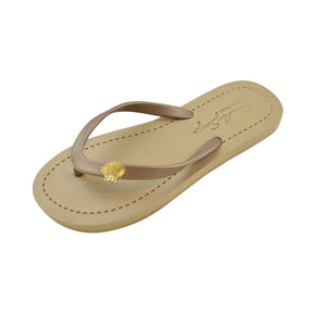 Gold Shell - Studs Charm Embellished Women's Flat Flip Flops Sandals