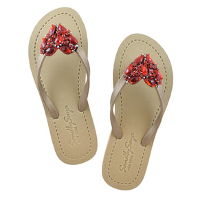 Red Heart Rhinestone Embellished - Girls Flip Flops Sandal