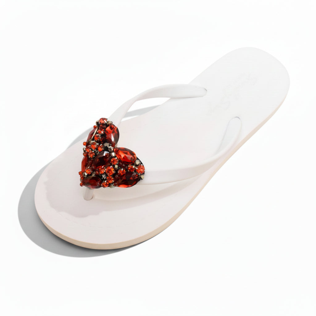 Red Heart Rhinestone Embellished - Girls Flip Flops Sandal