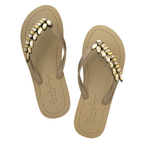 Smith - Gold Rhinestone Embellished Flat Flip Flops Sandal