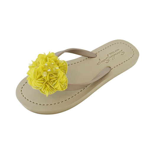 Noho Yellow Flower - Embroidered Flat Flip Flops Sandal