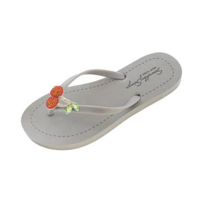 Gray Women's Flat Sandals with Cherry, Flip Flops summer