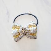 Pearl and Gold Bow - Embroidery Hair Tie or Barrettes Clips Accessories