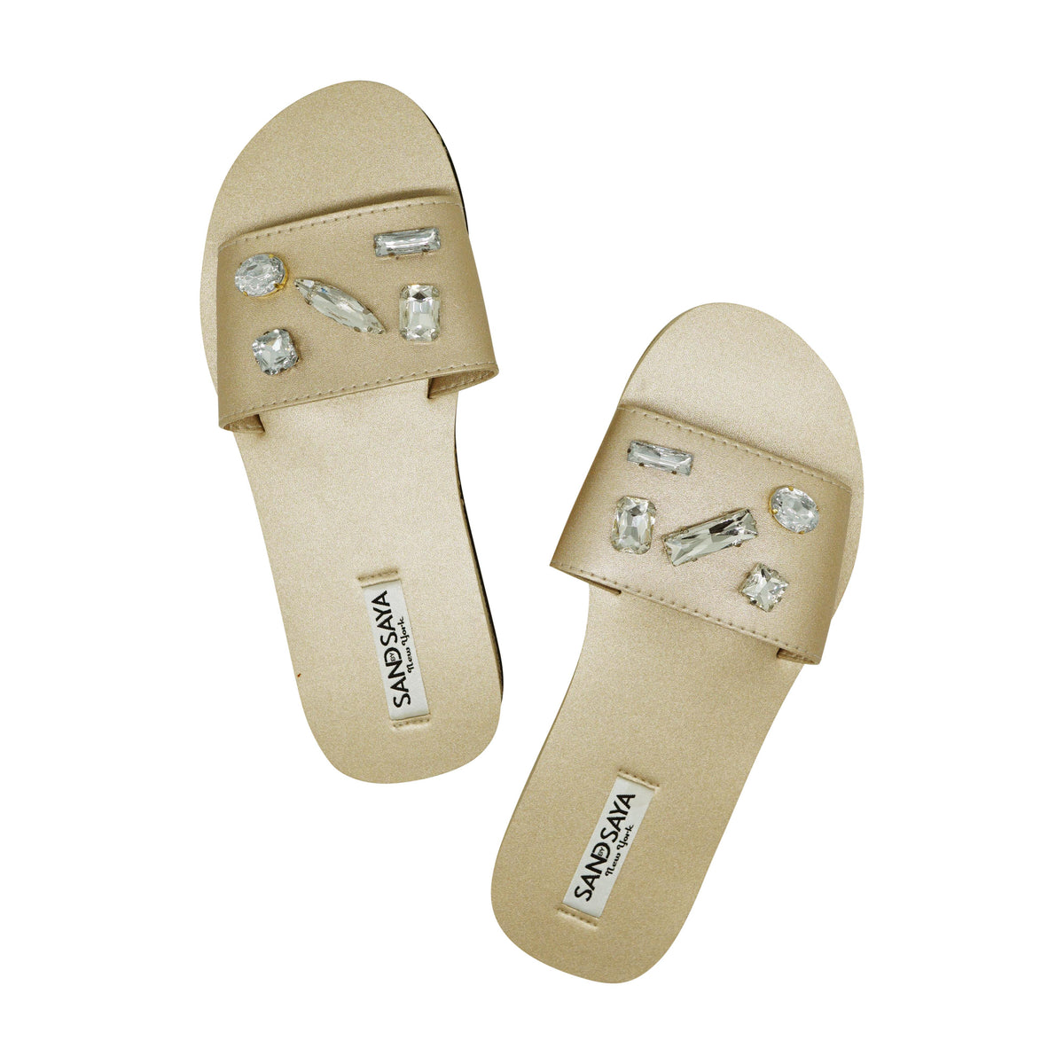 Green Point Crystal Studs - Embroidered Stones Waterproof Espadrille Flat