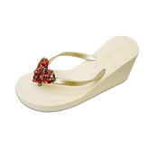 Gold Women's High heels Sandals with Red Chelsea Heart, Flip Flops summer