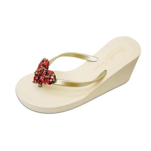 Gold Women's High heels Sandals with Red Chelsea Heart, Flip Flops summer