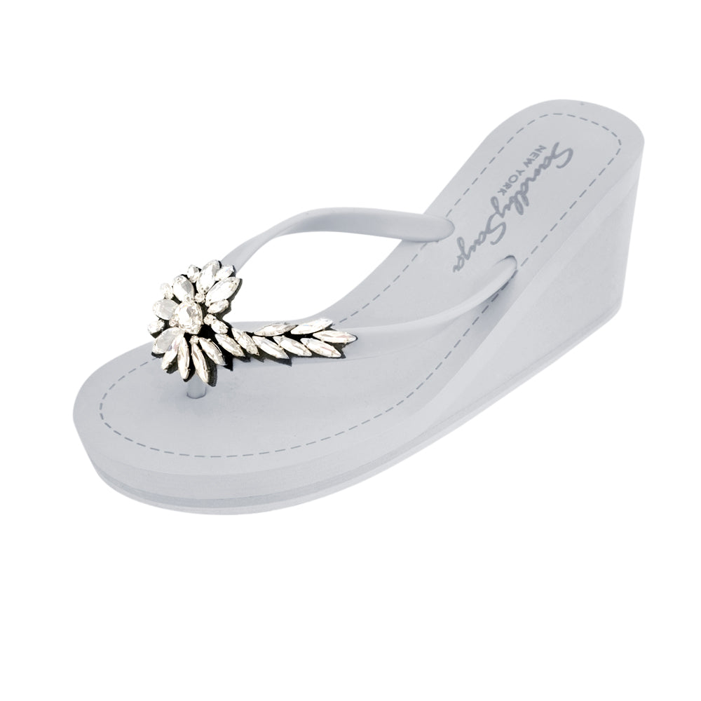 Crystal & Pearl Accents High Wedge Flip Flops
