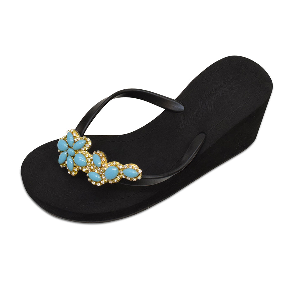 Brooklyn - Women's Flat Sandal, Blue Turquoise, Flower