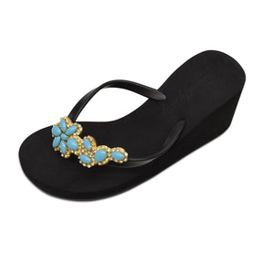 Brooklyn - Women's Flat Sandal, Blue Turquoise, Flower