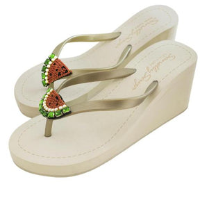 Gold Watermelon High Wedge Women's Sandals with Bow Embellishment