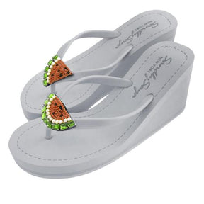 Gray Watermelon High Wedge Women's Sandals with Bow Embellishment