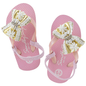 Pearl and Gold Bow - Baby & Kids Flip Flop Sandal