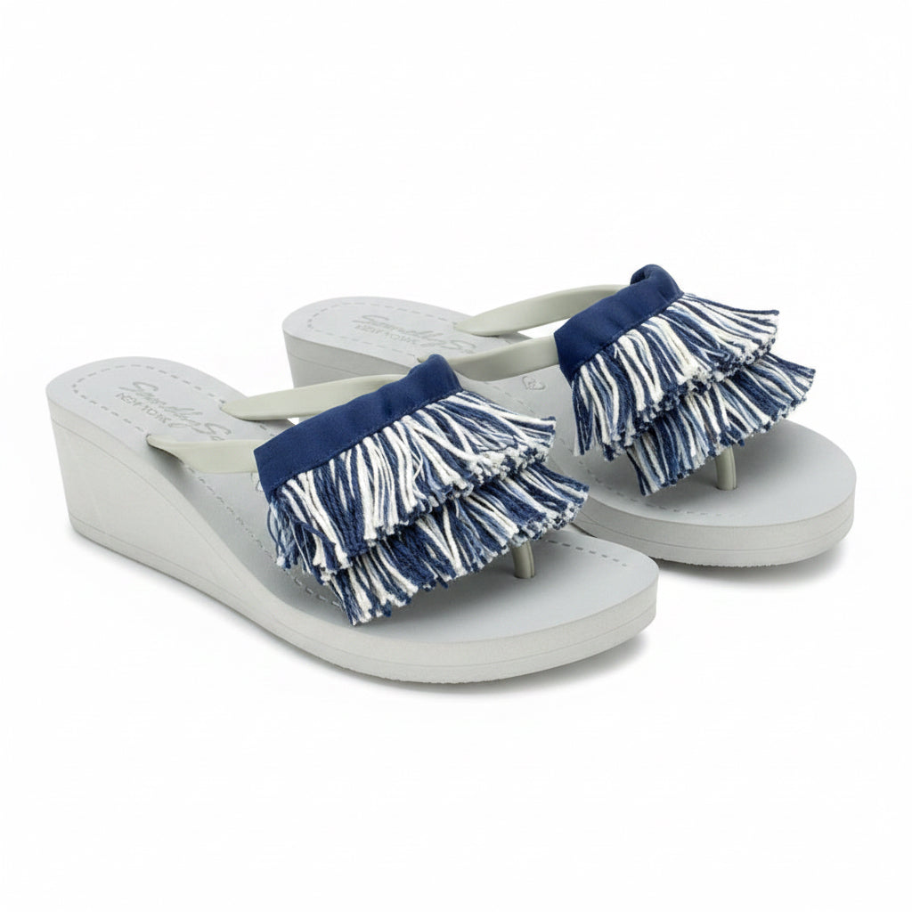White and blue tussle sandal