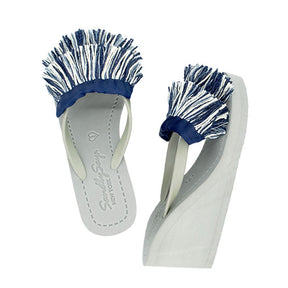 White and blue tussle sandal