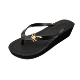 Gold Palm Tree  - Studs Charm Mid Wedge Flip Flops Sandals