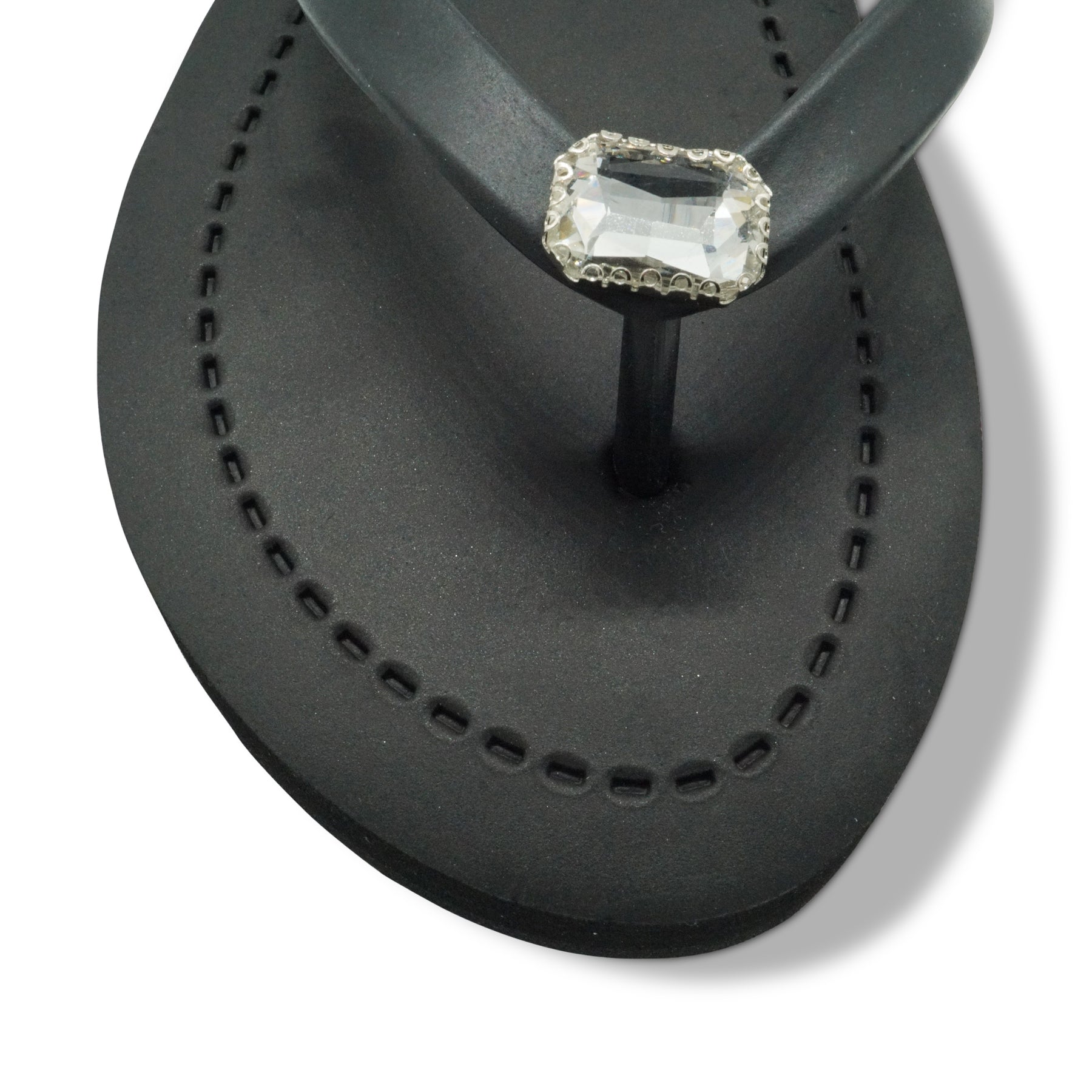 Rectangle Studs - Crystal Mid Wedge Flip Flops with Stones