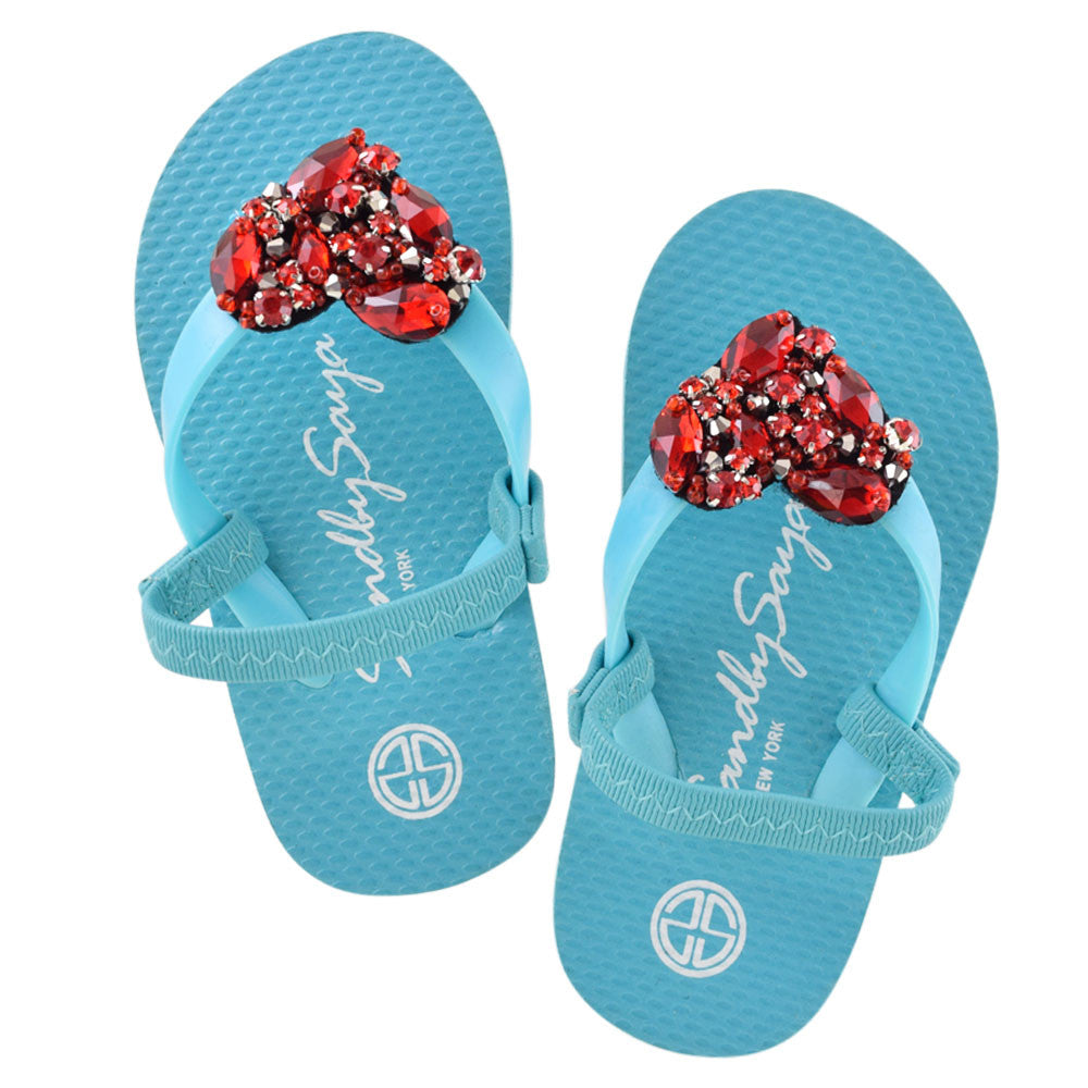 Sky Blue Kids / Baby Sandals Cute, Heart, Summer, Handmade, red