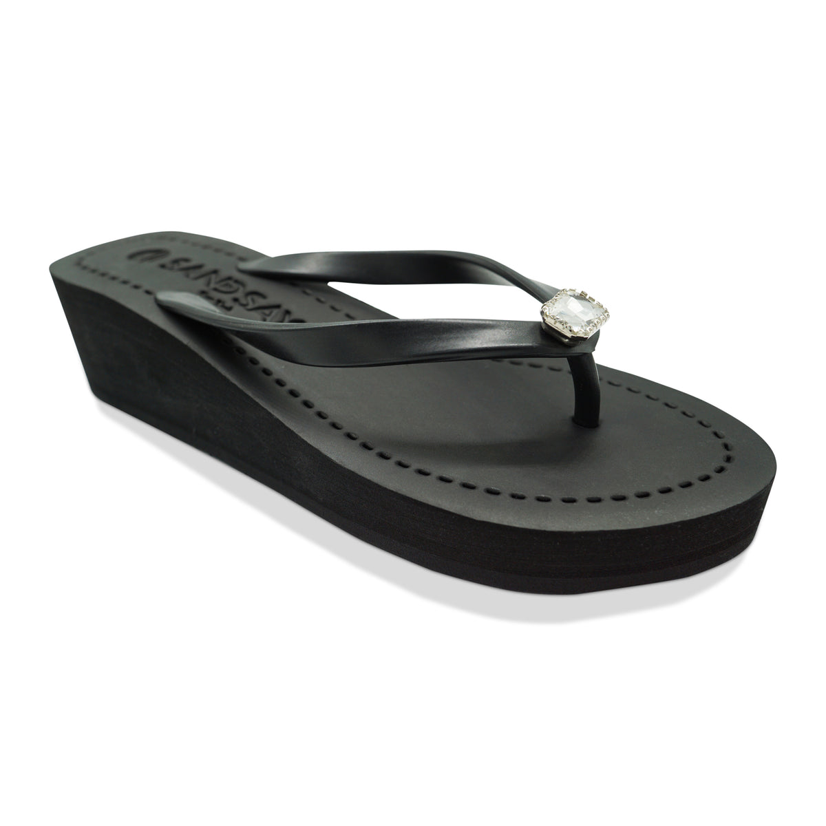 Rectangle Studs - Crystal Mid Wedge Flip Flops with Stones