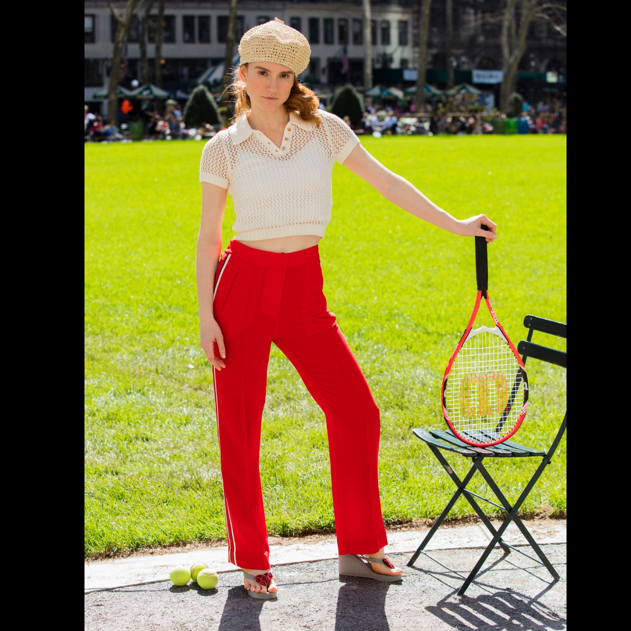 レッドハート - ラインストーン装飾レディースハイウェッジフリップフロップサンダル