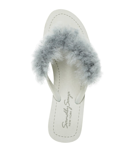 Sheep Fur -Gray Genuine Fur Embellished Women's High Wedge Flip Flops Sandal
