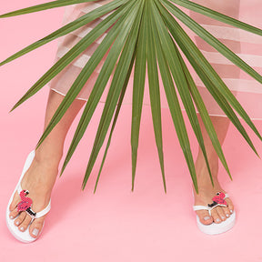 Pink Flamingo - Embroidered Flat Flip Flops Sandal
