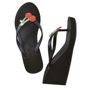 Cherry high wedge black sandals