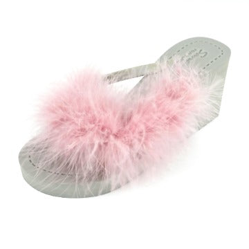 Pink Feather - Embellished Women's High Wedge Flip Flops Sandal