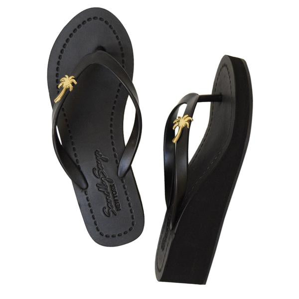 Gold Palm Tree - Mid Wedge Flip Flops