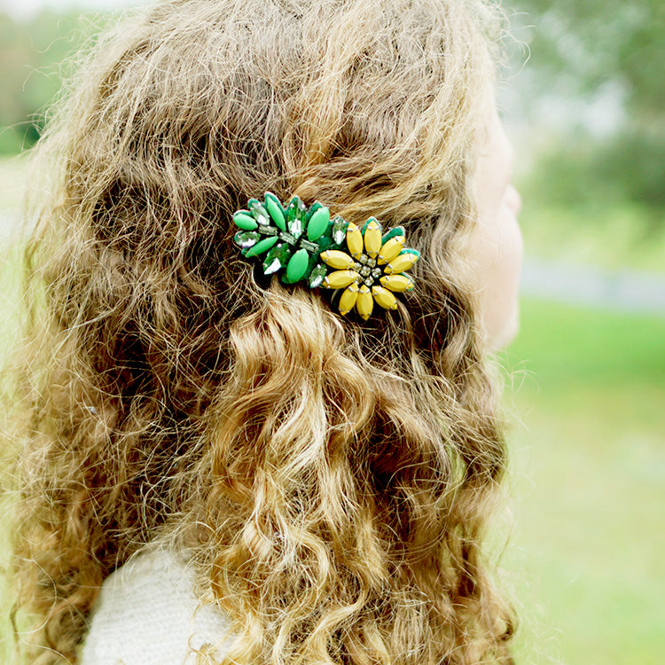 Yellow Daisy - Flower rhinestone embelished Hair Pin