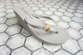 Gold Shell - Studs Charm Women's High Wedge Flip Flops Sandal